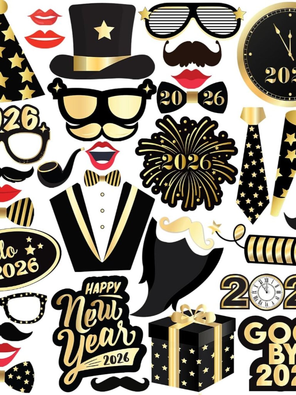 New Years Photo Booth Props 2026, Pack of 35